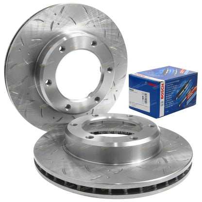 Set of 2 Slotted Drilled Rotors & Pads for Landcruiser HDJ80 HZJ80 (1990–1992)