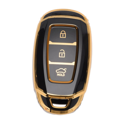 Black Gold Edge Car Key Case for Hyundai i10 (2010–2023) - 3 Buttons