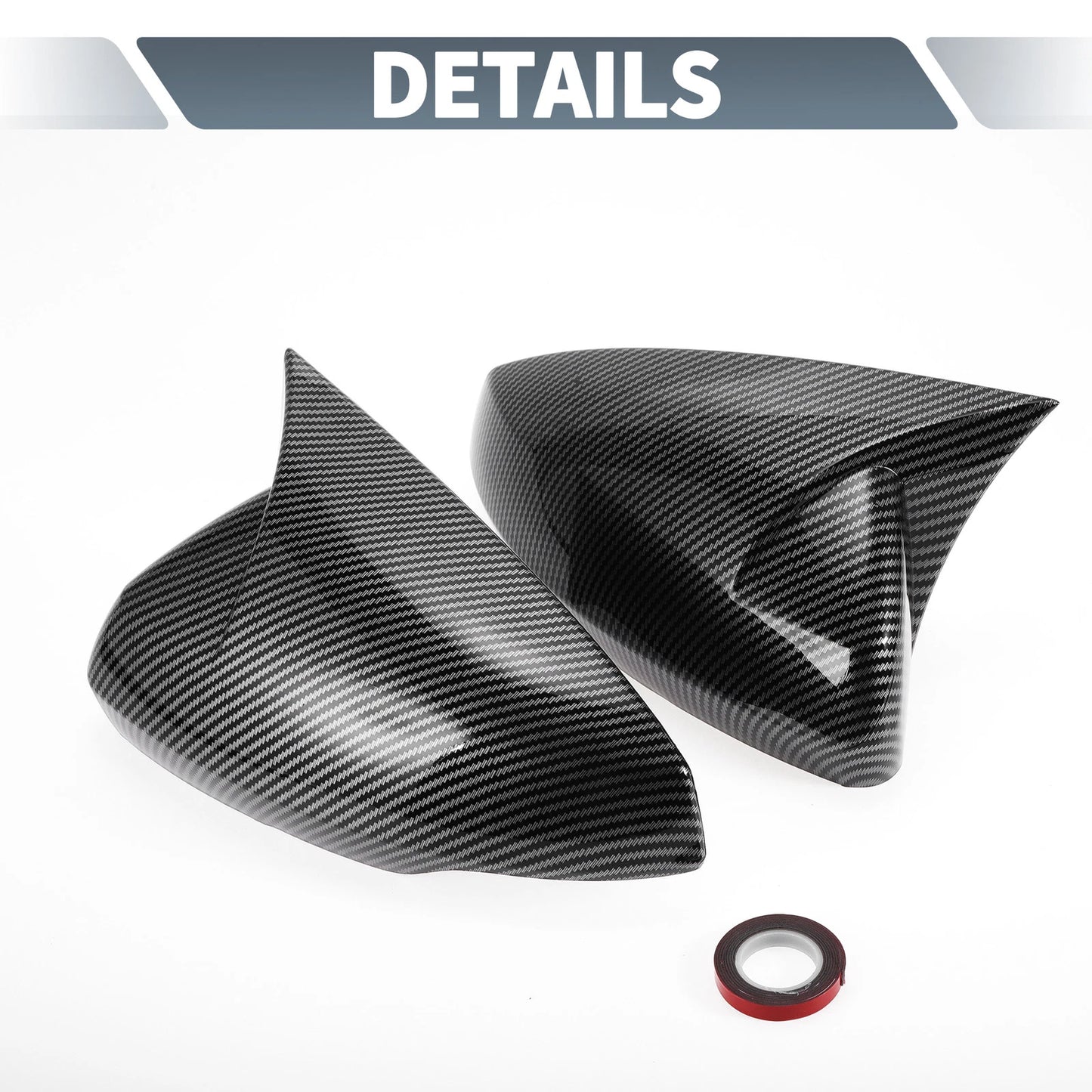 Pair Rearview Mirror Cover Overlay Black Carbon Fiber for Volkswagen Polo (2019–2023)