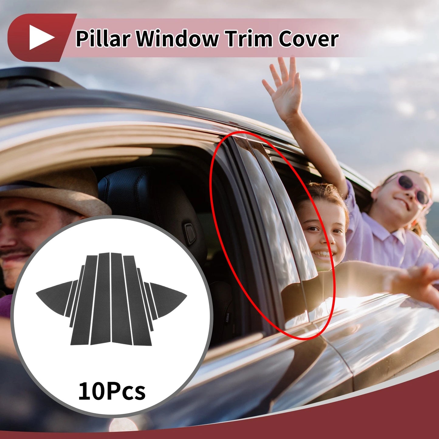 10 Pcs Car Door Pillar Window Trim for Toyota Vios (2014–2023) Carbon Fiber