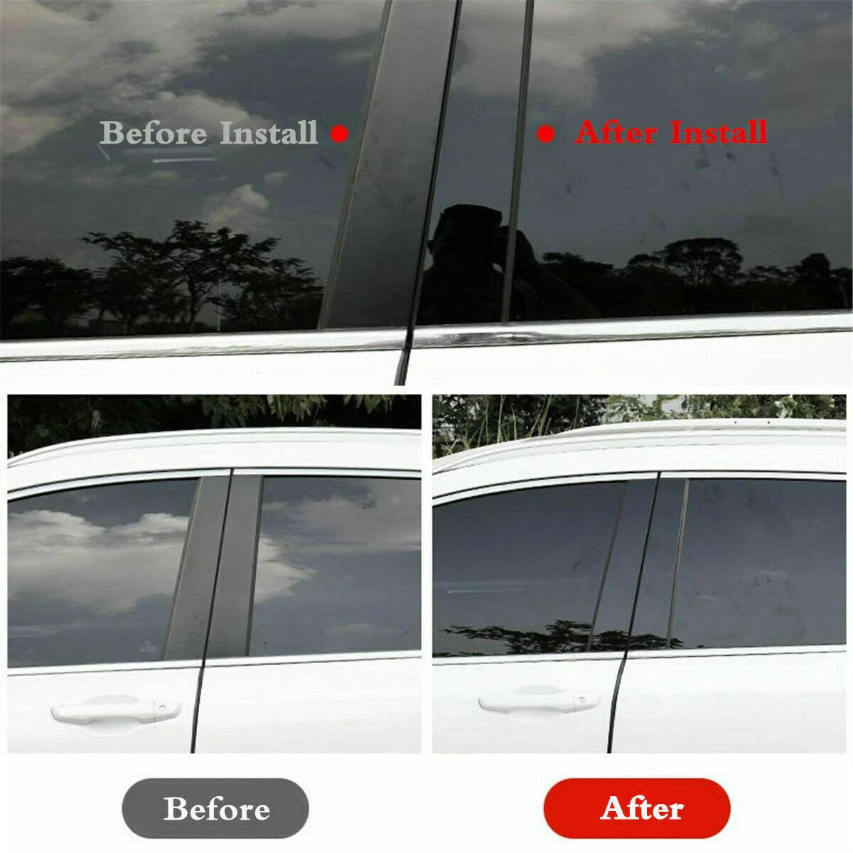 Door Trim Pillar Post Black Cover 4 x for Toyota Highlander (2008-2013)