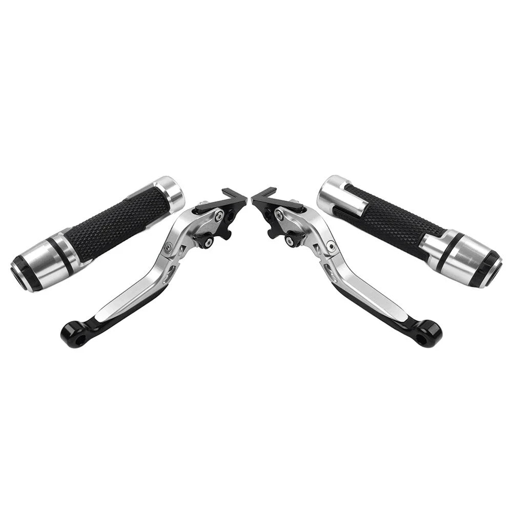 Silver Extendable Brake Clutch Levers & Handlebar Grips for Aprilia Tuono V4