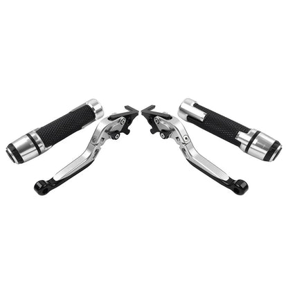 Silver Extendable Brake Clutch Levers & Handlebar Grips for Aprilia Tuono V4