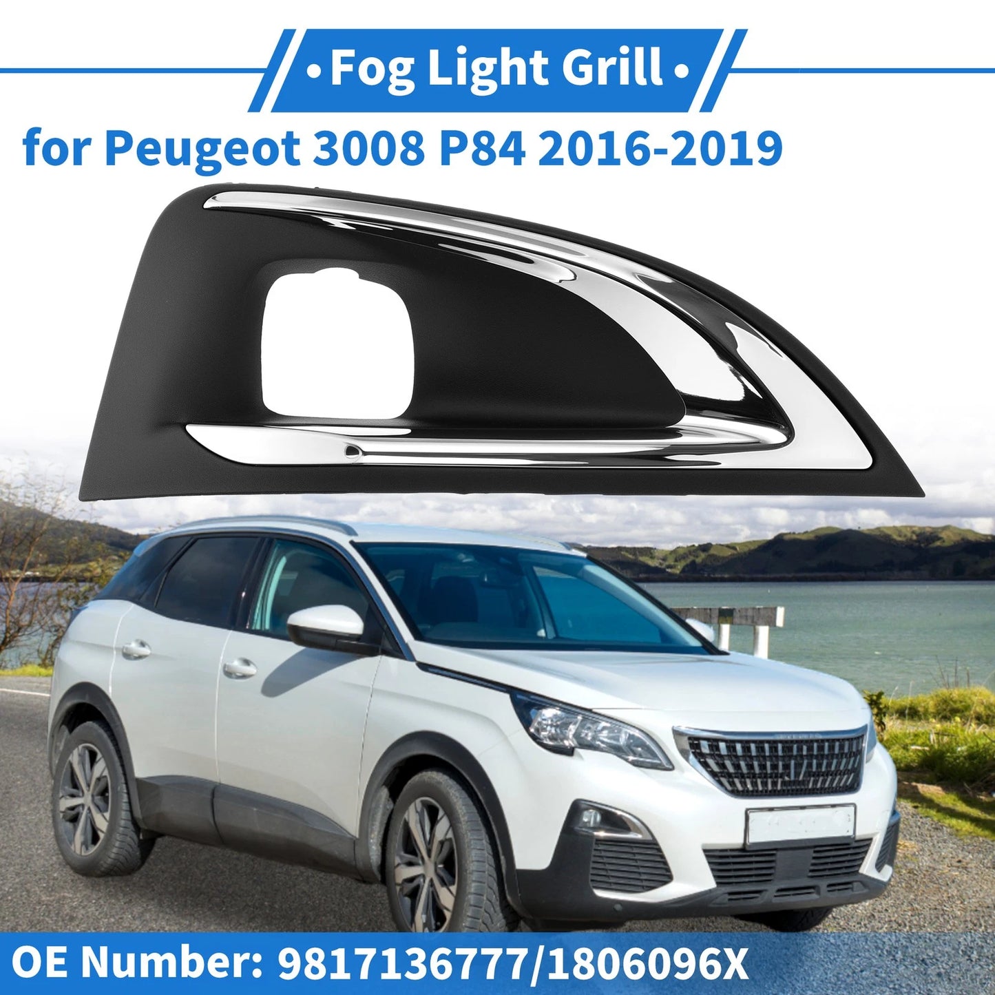 Front Right Fog Light Grille No. 9817136777 for Peugeot 3008 (2016–2019) Black