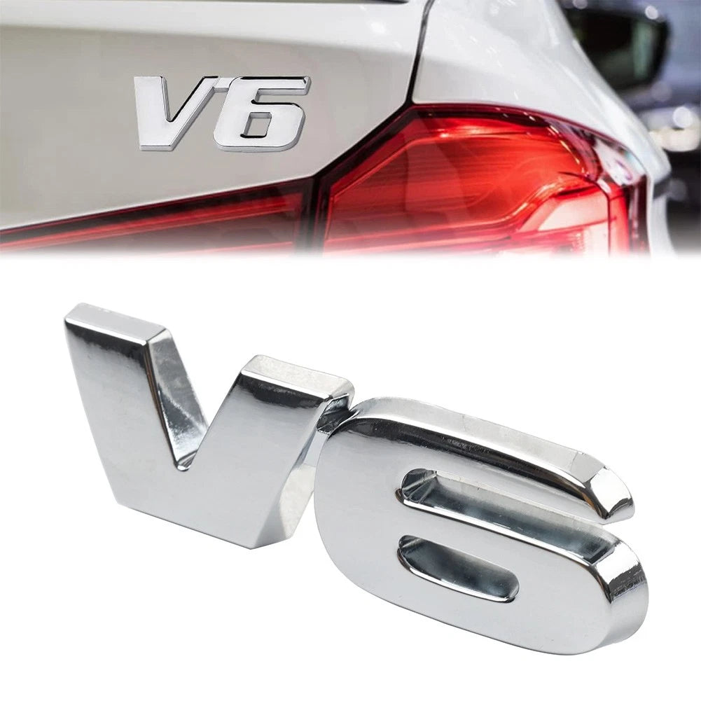 V6 Metal Logo Emblem Badge for Universal Cars (3D Silver)