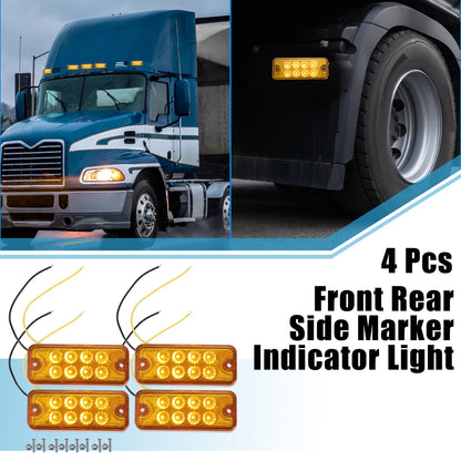 Set of 4 Amber 8 LED Front Rear Side Marker Lights for Truck Trailer