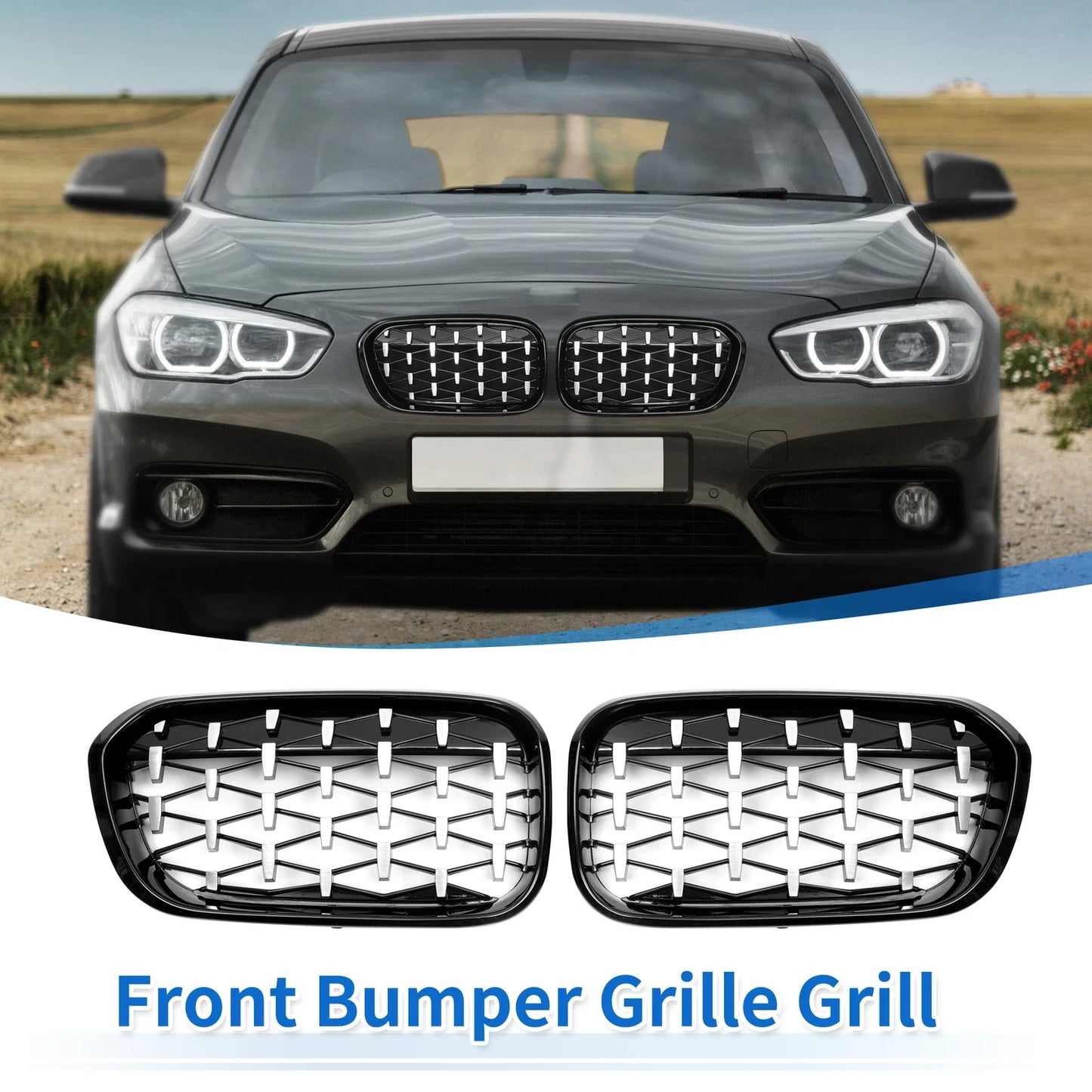Front Upper Bumper Grille for BMW 1 Series Half Chrome Silver Tone