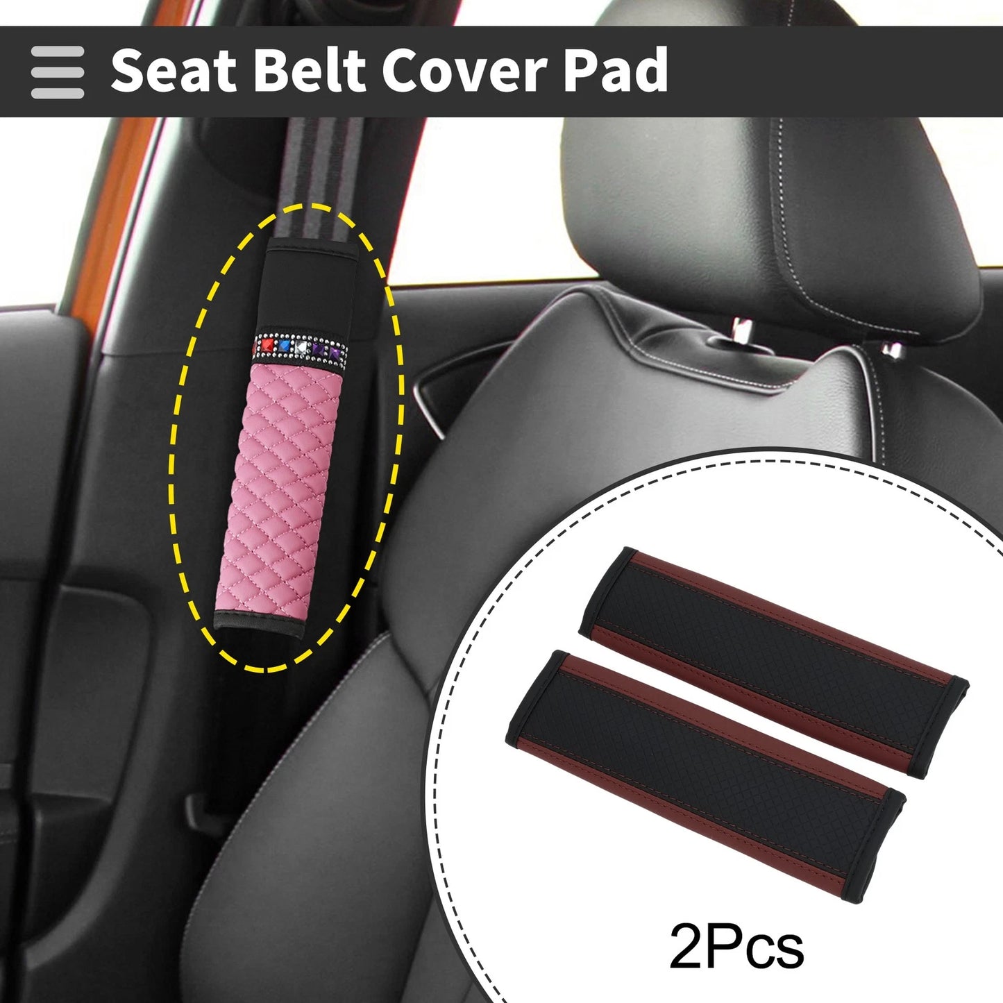 Set of 2 Black Faux Leather Seat Belt Cover Pads for Universal Fit