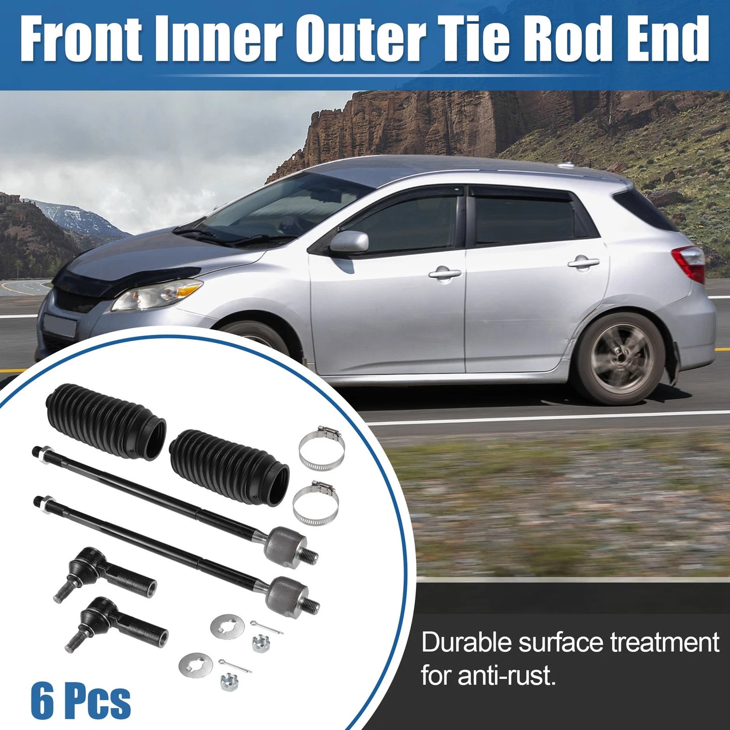 Set of 6 Tie Rod End Links with Boot for Toyota Matrix (2003–2008)