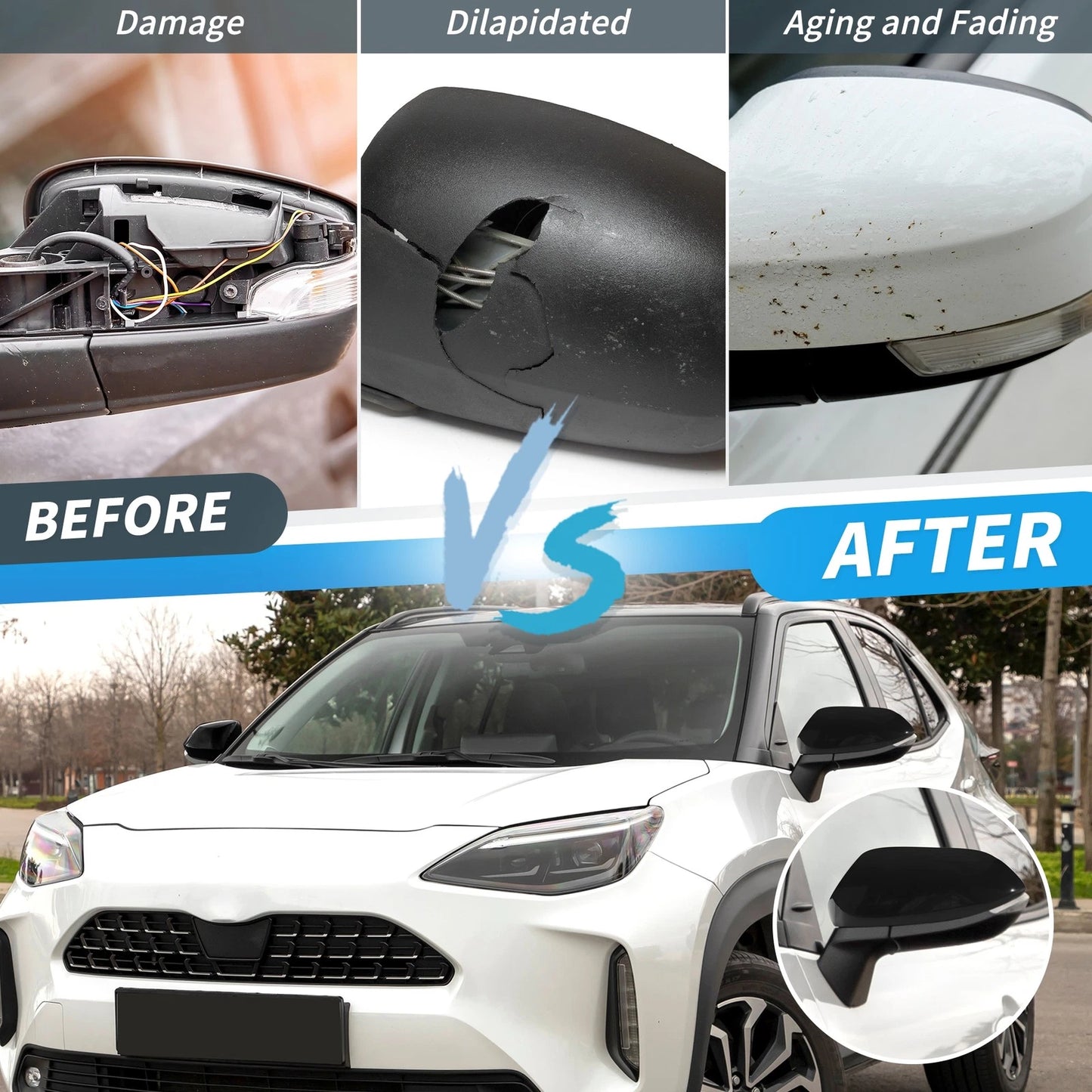 2X Gloss Black Wing Door Rearview Mirror Cover Cap for Toyota Yaris (2012–2019)