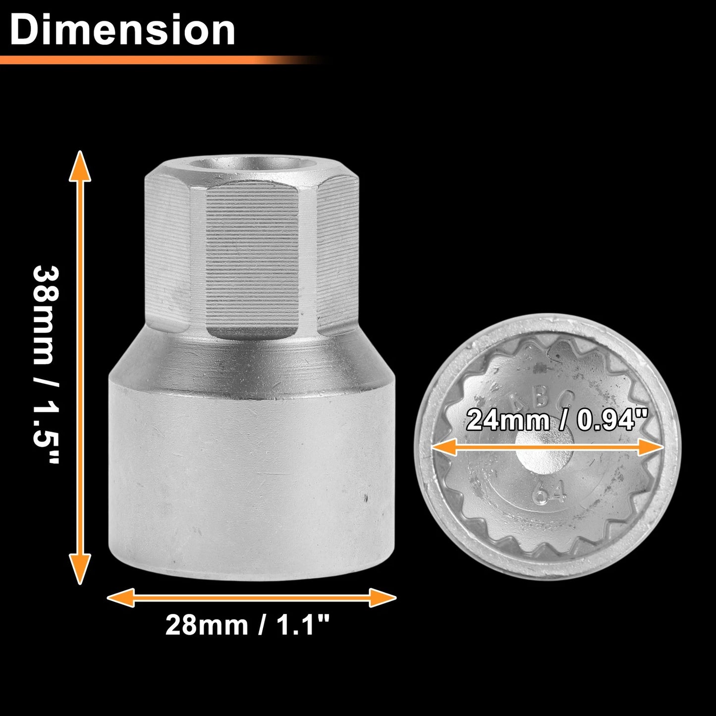 Wheel Lock Lug Nut for VW Touareg (2004–2018) - ABC64/18Pt, Key Socket Tool
