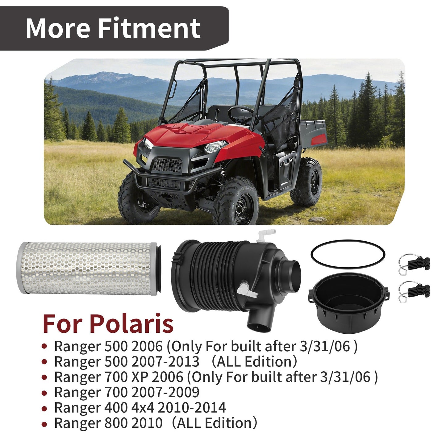 Air Box Cover with Intake Filter Kit for Polaris Ranger 400 500 700 800