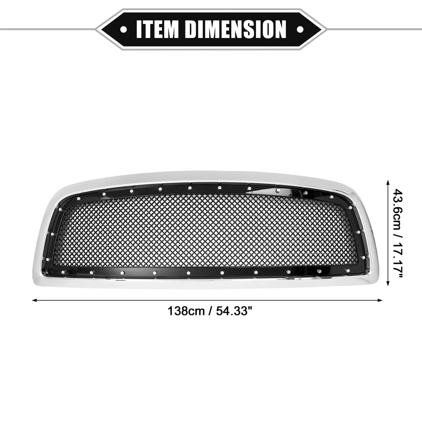 Front Grille Assembly for Dodge Ram Chrome Silver Tone Gloss Black