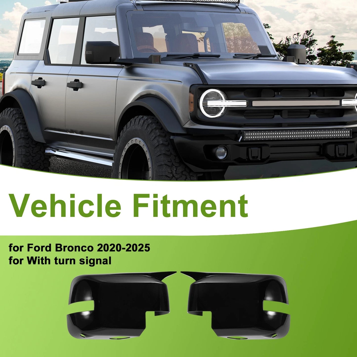 Pair of Mirror Cover Caps for Ford Bronco (2021–2023) - Gloss Black