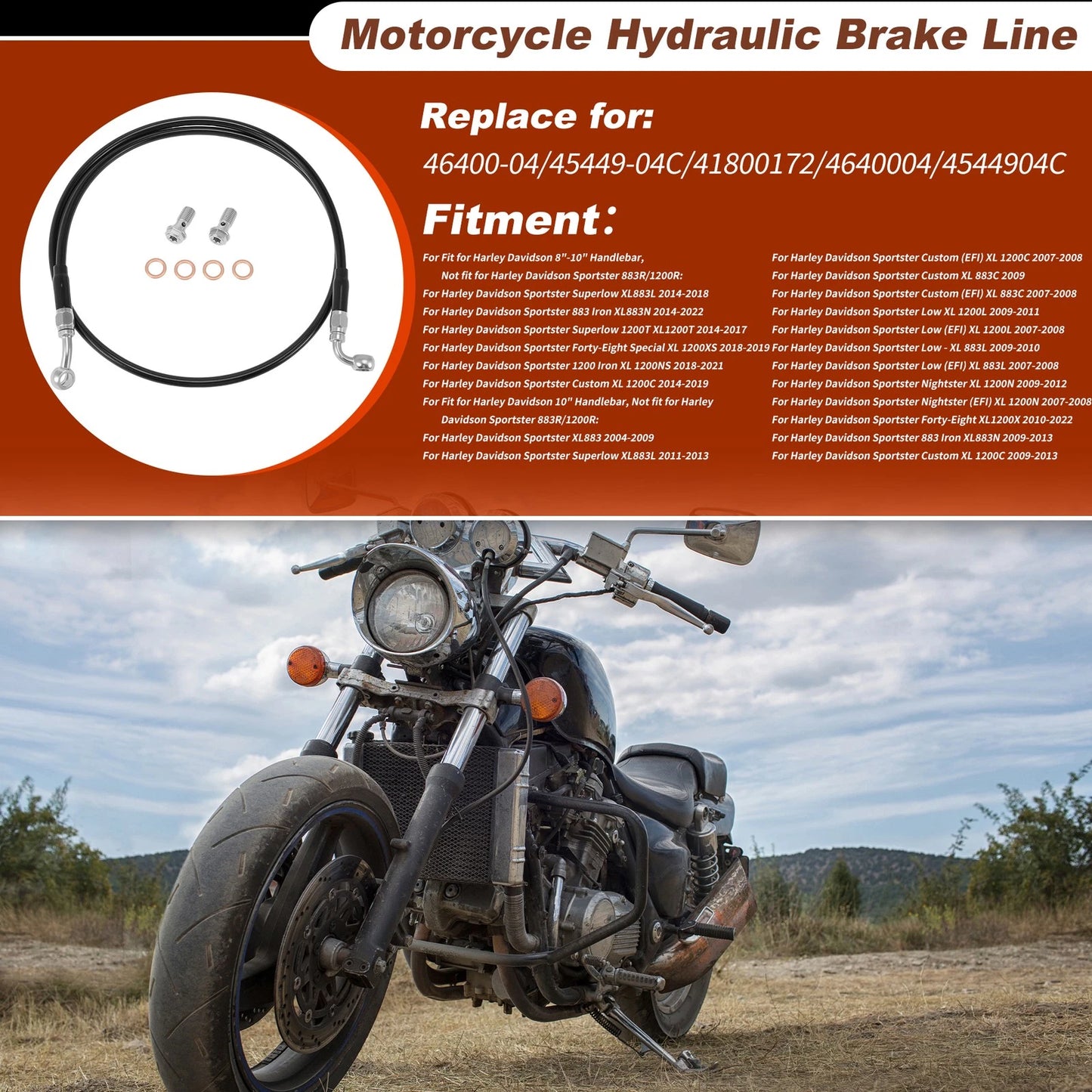 48" Brake Hose Oil Line for Harley Davidson (8"–10")