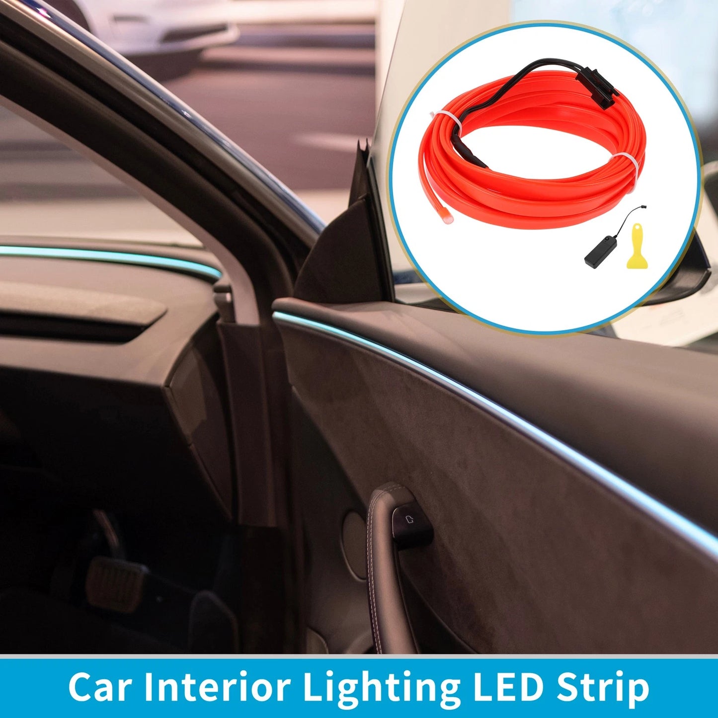 LED Strip Neon Wire for Car Interior Decoration (3M, Battery Box 3V)