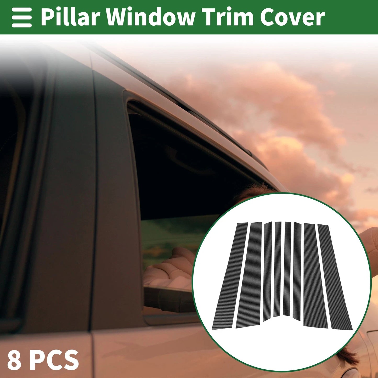 Set of 8 Door Pillar Window Trim for BMW X5 (2014–2018) Carbon Fiber Black