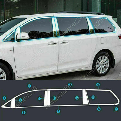 Chrome Window Strips Pillar Post Covers for Toyota Sienna (2011–2020)