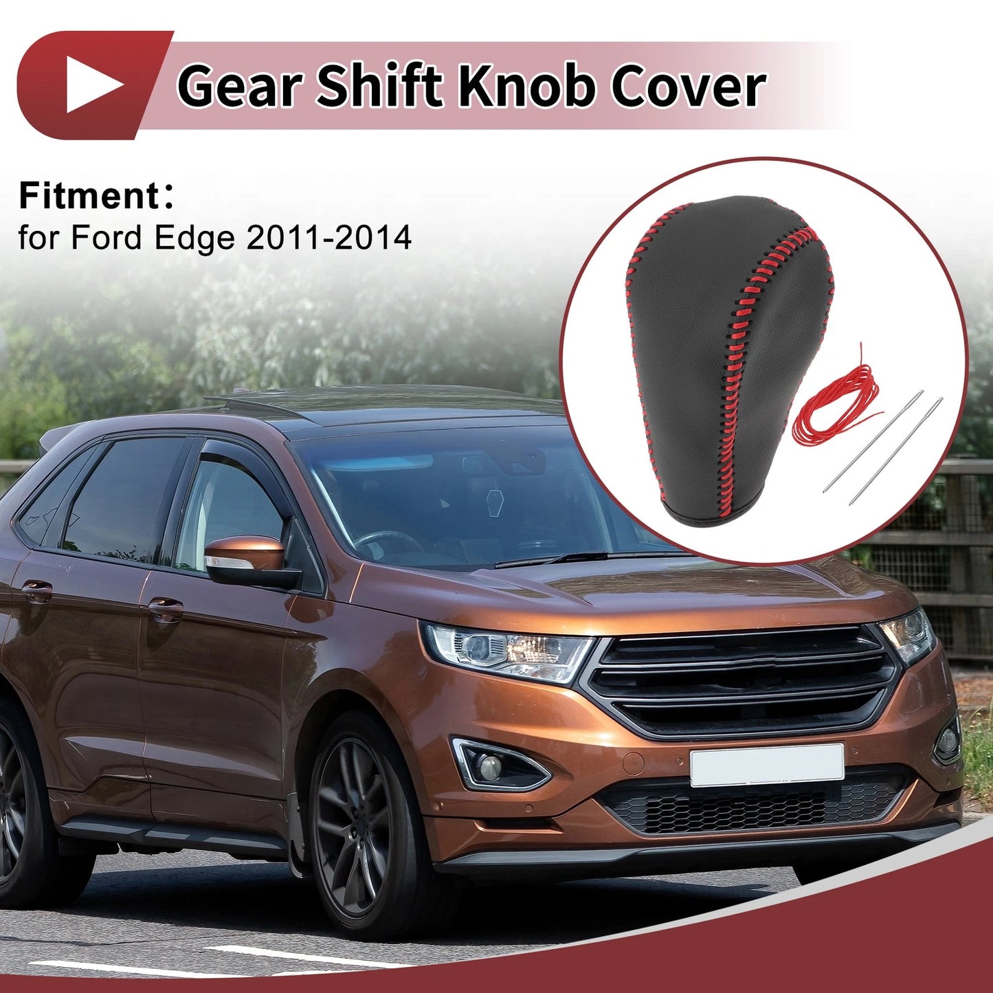 Gear Shift Knob Cover for Ford Edge (2011–2014) Red Faux Leather