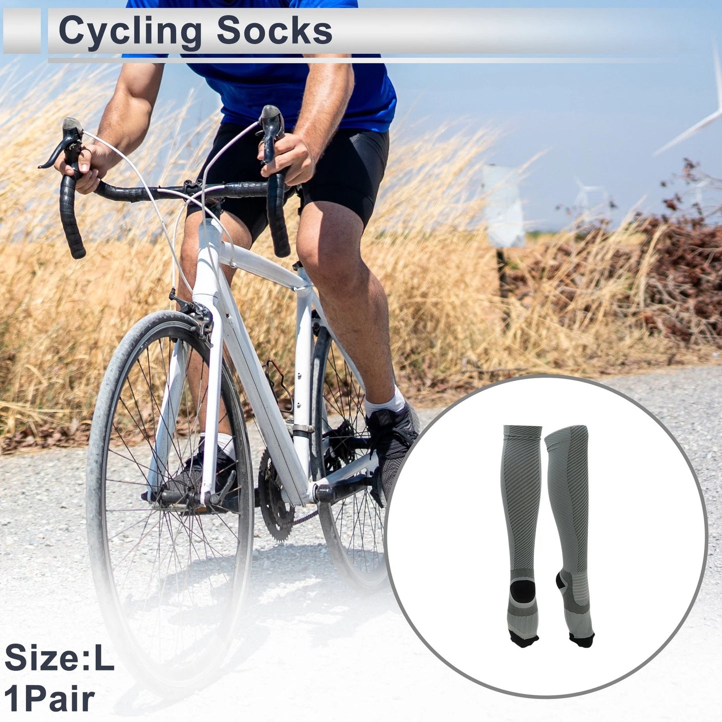 Cycling Socks Anti-Friction Size L Colorblock Twill Light Gray