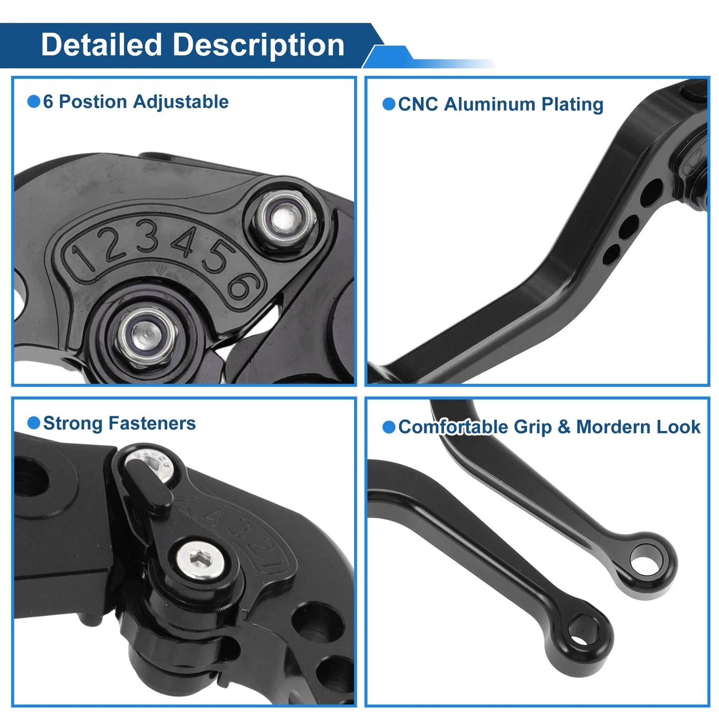 Adjustable Short Brake Clutch Lever Set for Kawasaki ZX-9R (2000–2003) Black
