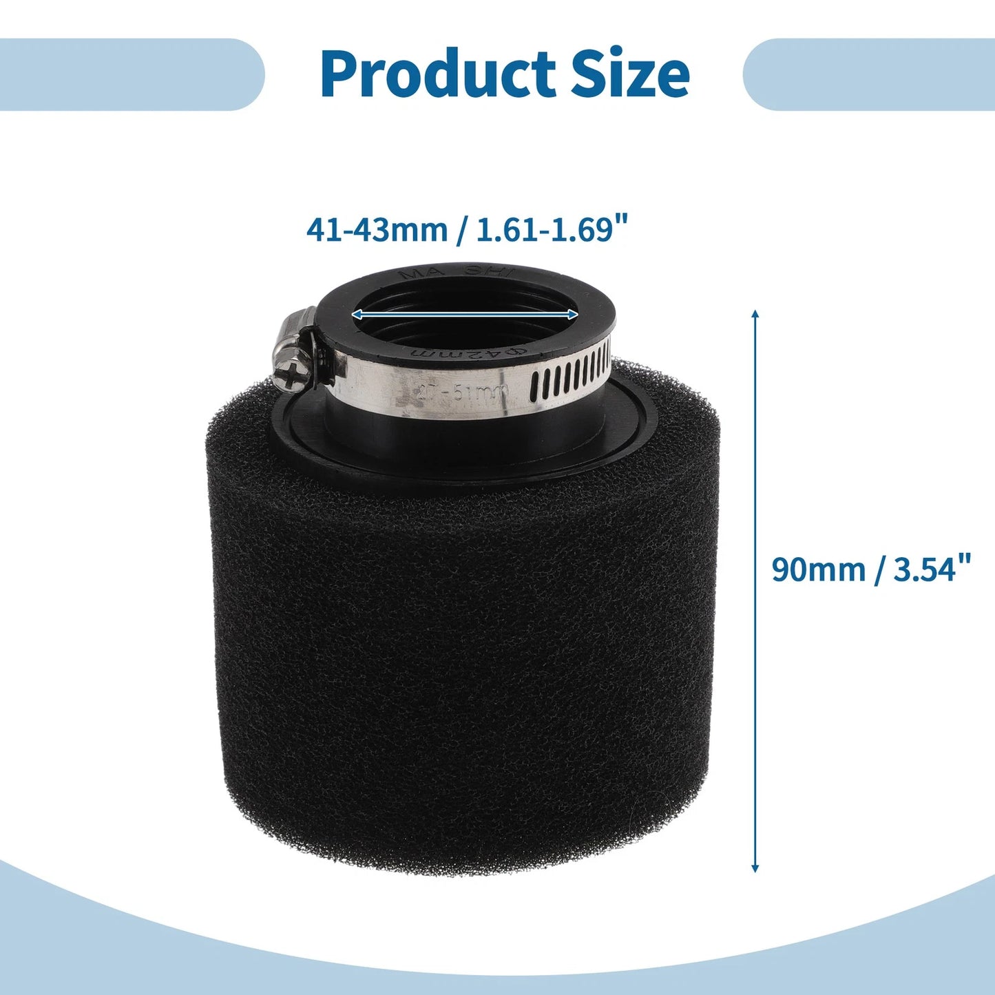 Set of 1 Motorcycle Air Filter Universal 41-43 mm Rubber Foam Black