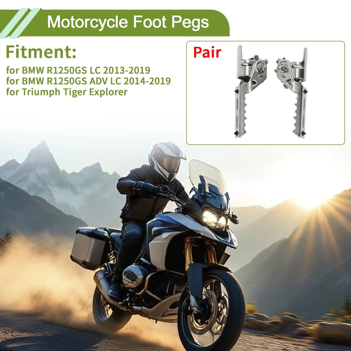 Foot Pegs for BMW R1250GS LC (2013–2019) - Silver Tone, 1 Pair