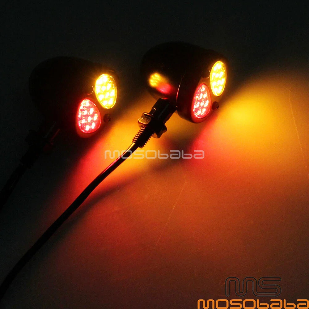 Chrome LED Turn Signal Brake Taillight Set for Harley Honda Cafe Racer