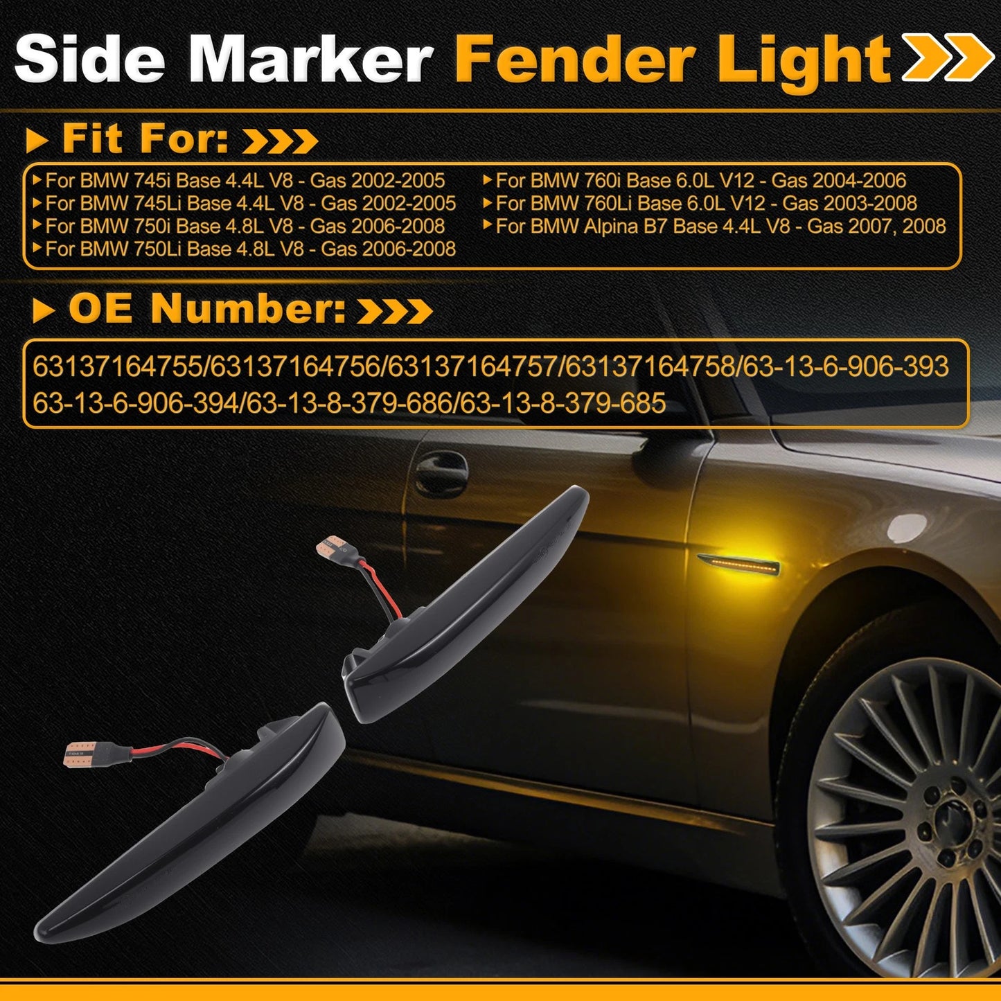 Side Marker Fender Light 63137164755 for BMW 745i (2002–2005) 1 Pair