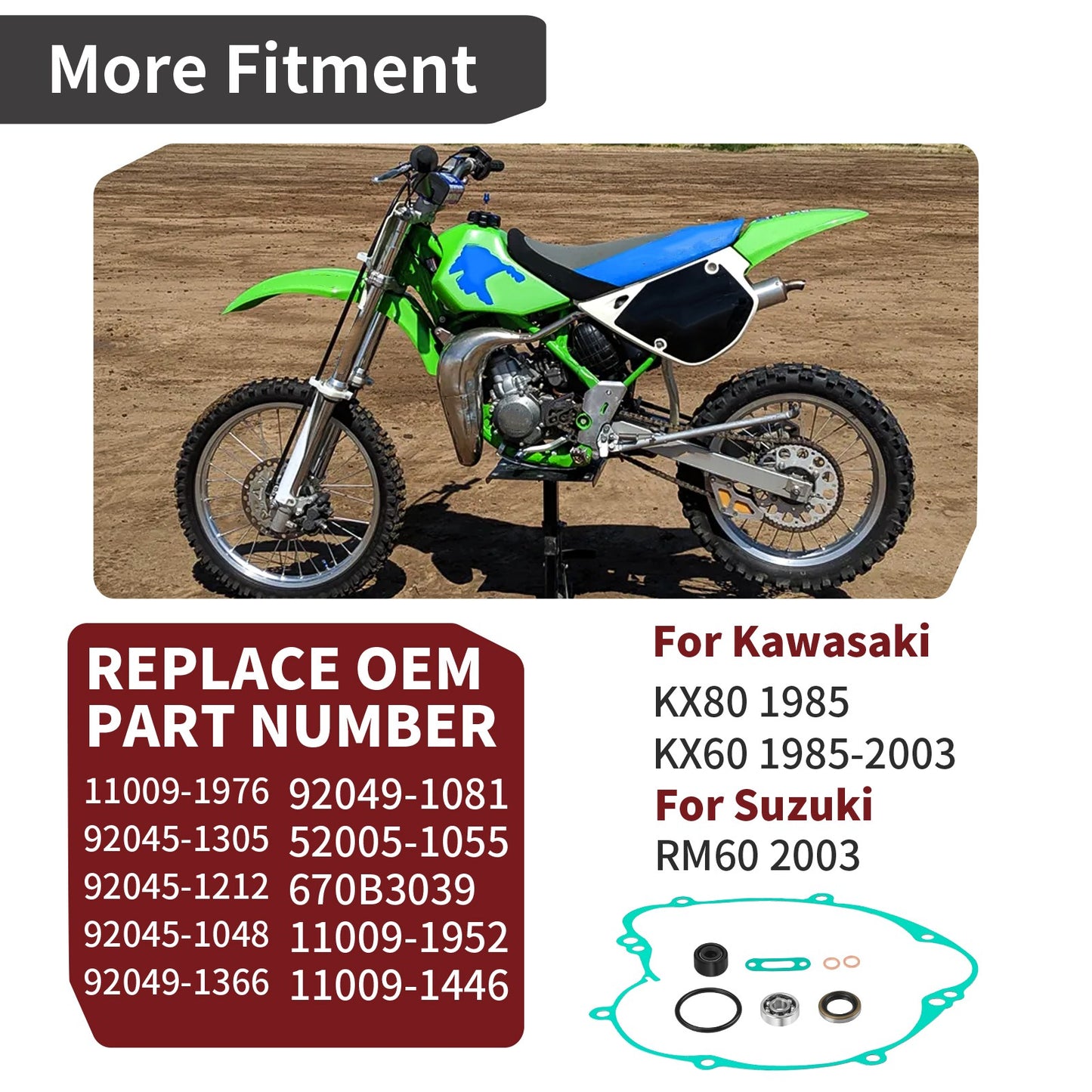 Water Pump Repair Kit for Kawasaki KX80 (1985) & Suzuki RM60 (2003)