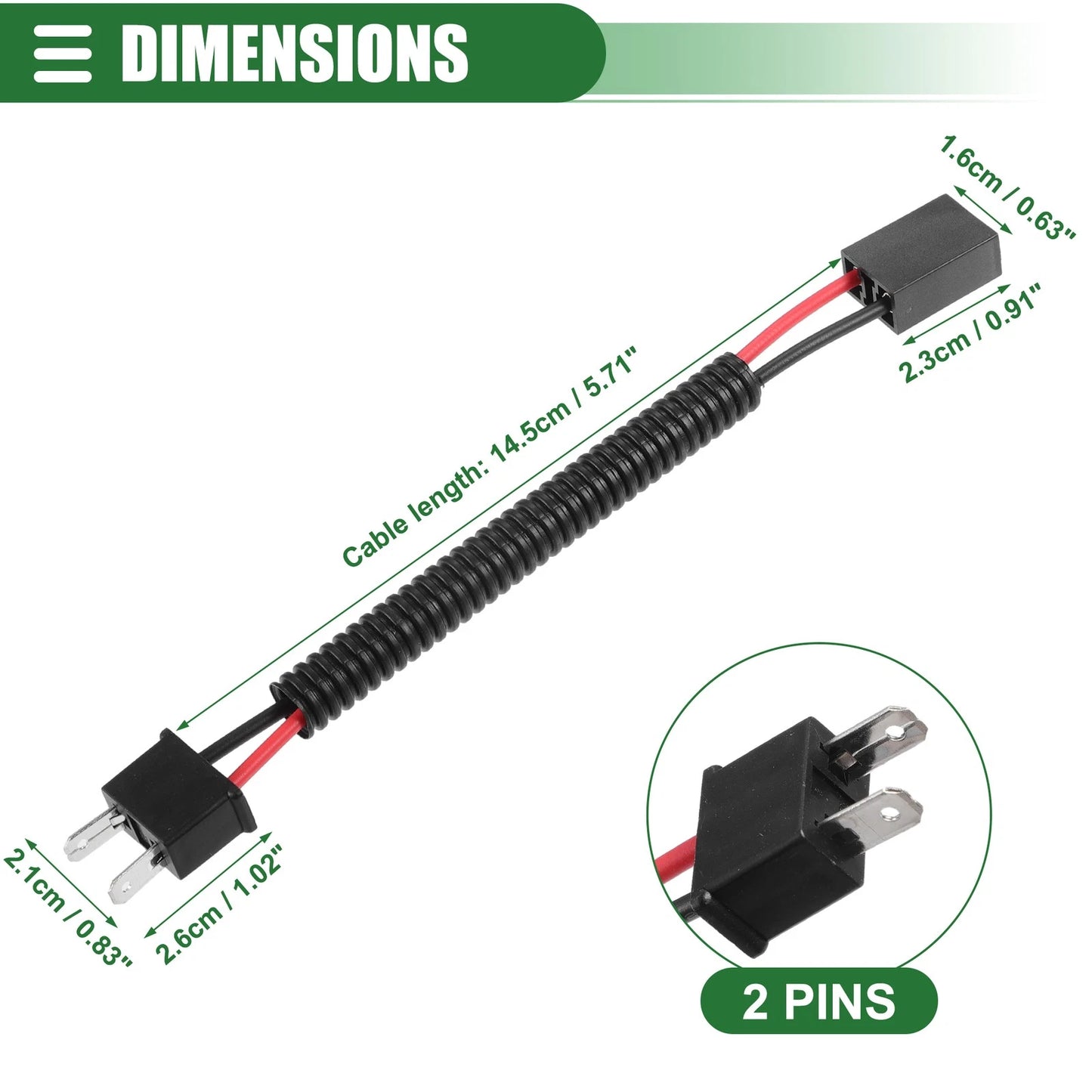 2X H7 Headlight Light Bulb Wiring for Universal Cars - Durable Black