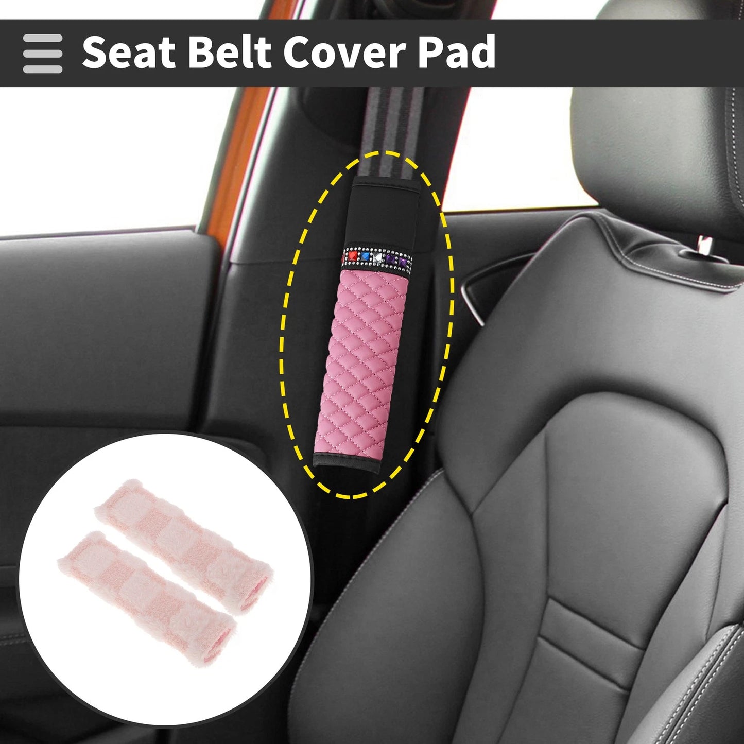Set of 2 Pink Seat Belt Cover Pads for Universal Vehicles (24cm)