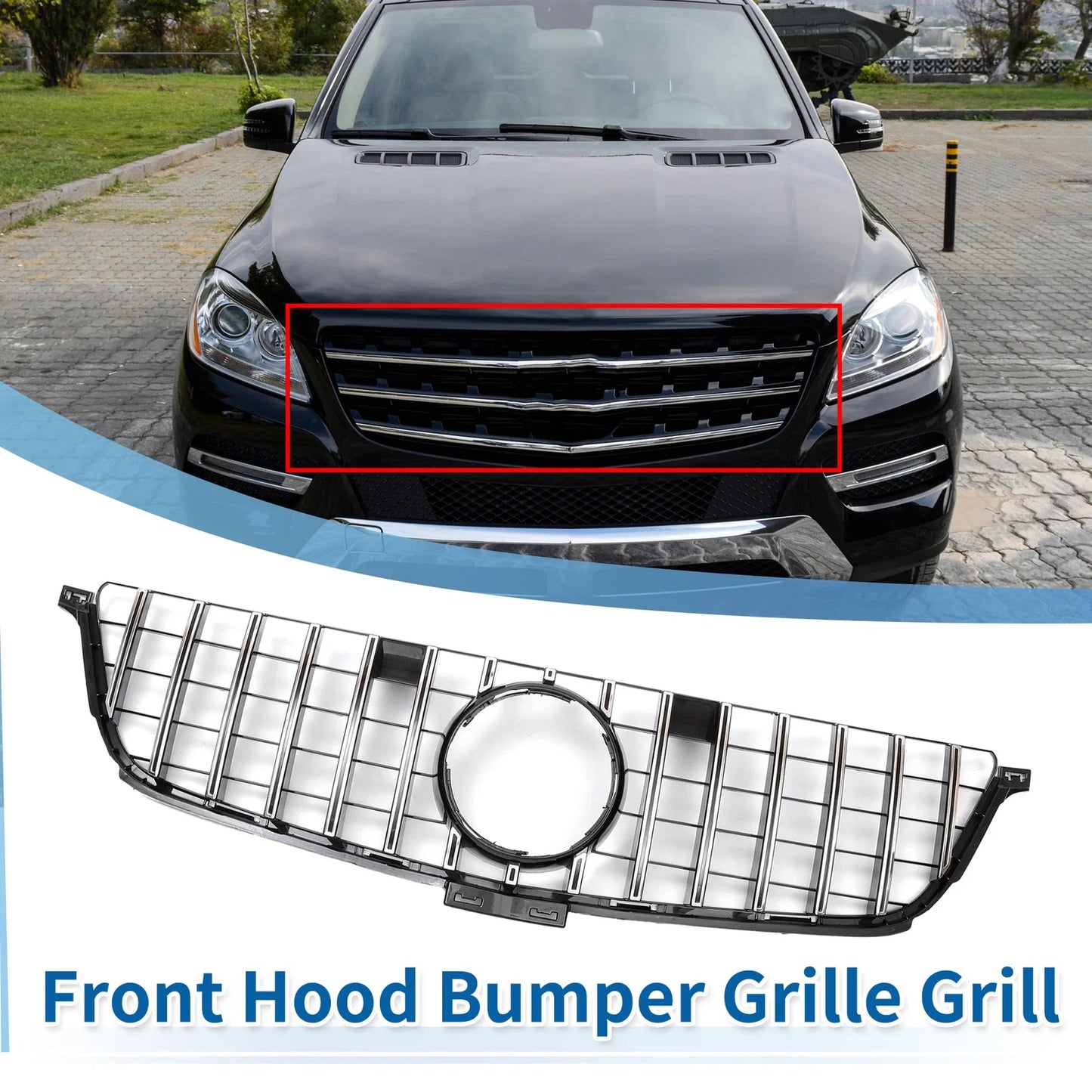 Front Upper Bumper Grille for Mercedes-Benz ML250 2015 Chrome Silver Tone