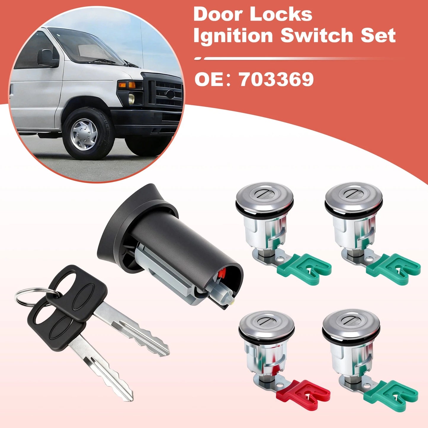 Ignition Key Switch Door Lock Cylinder for Ford Econoline E150 E250 (1992–2014)