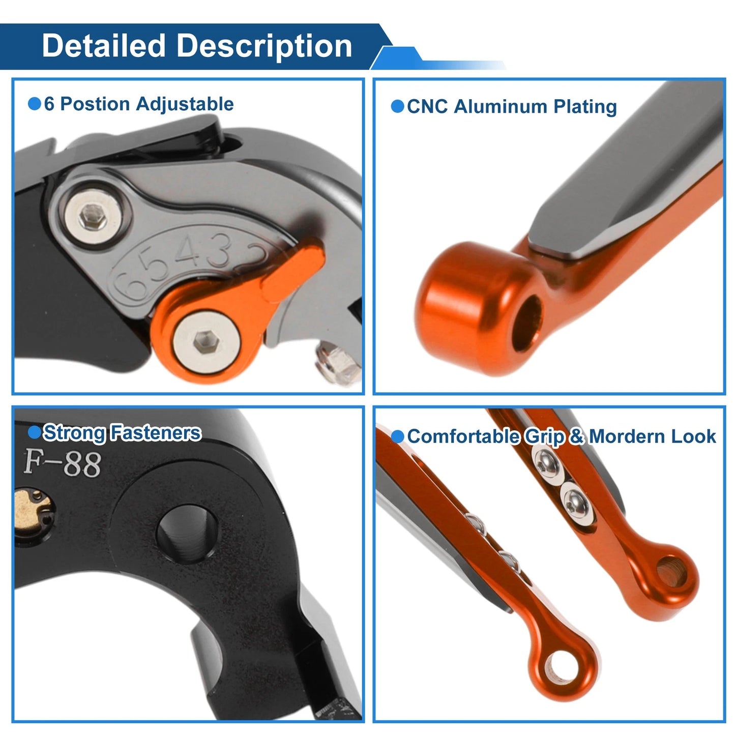 Adjustable Brake Clutch Levers for Kawasaki ZX14R (2006–2023) Titanium Orange