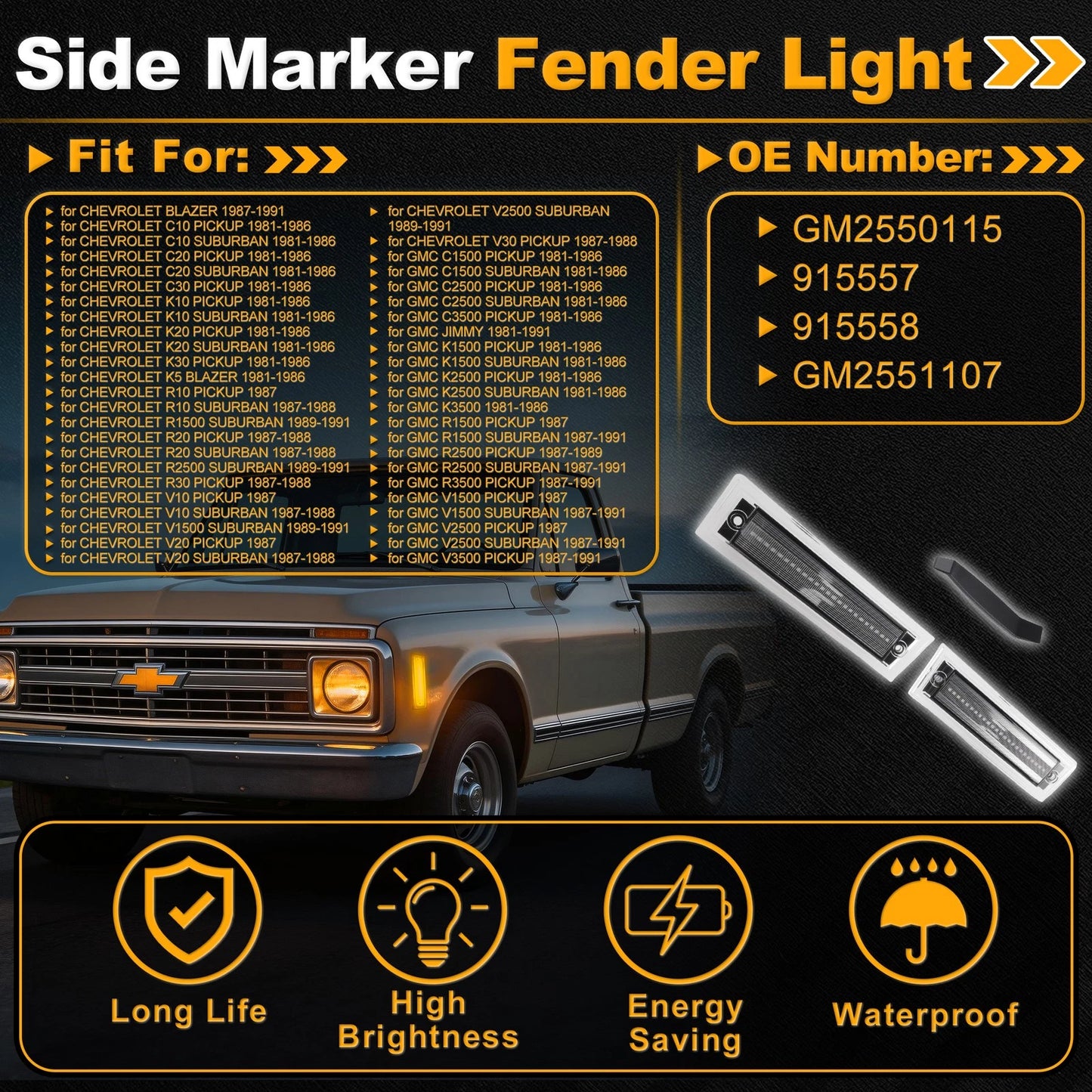 Side Marker Fender Light GM2550115 for Chevrolet Blazer (1987–1991)