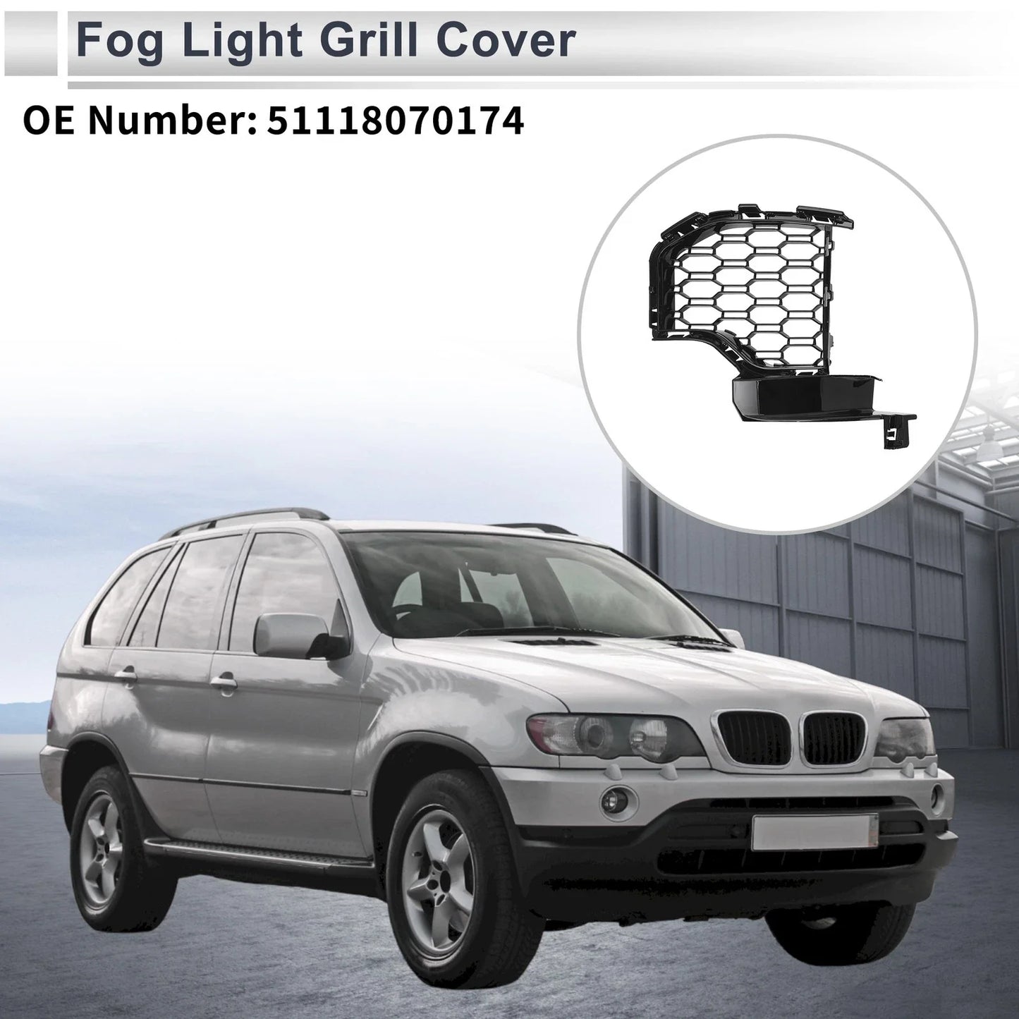 1 Pc Front Right Fog Light Grill Black for BMW X5 (2019-2022)