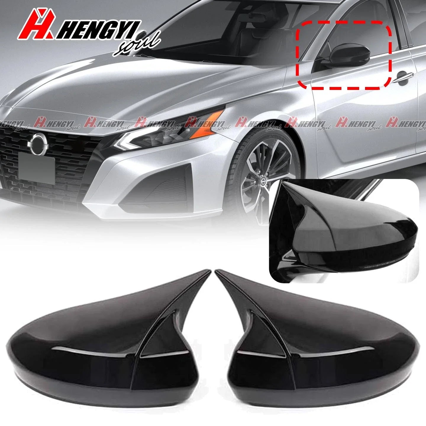 Gloss Black Side Rearview Mirror Cover Trim for Nissan Altima (2019–2022)