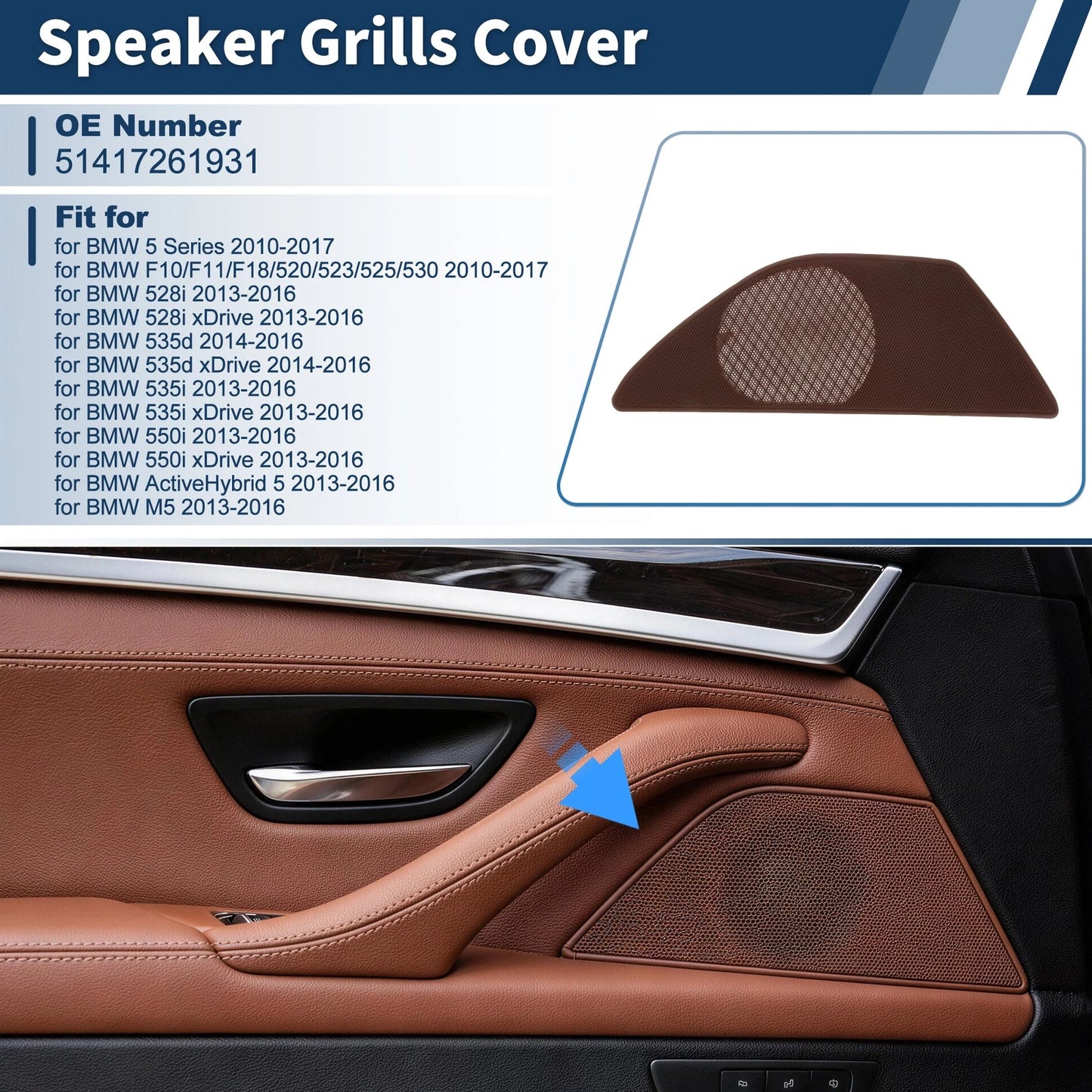 Speaker Grills Cover for BMW 5 Series (2010–2017) Left Door Plastic Wine Red