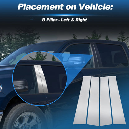 Set of 4 B Pillar Post Trim Panel Covers for Ram 1500 2500 3500 (2009–2018) Silver Tone