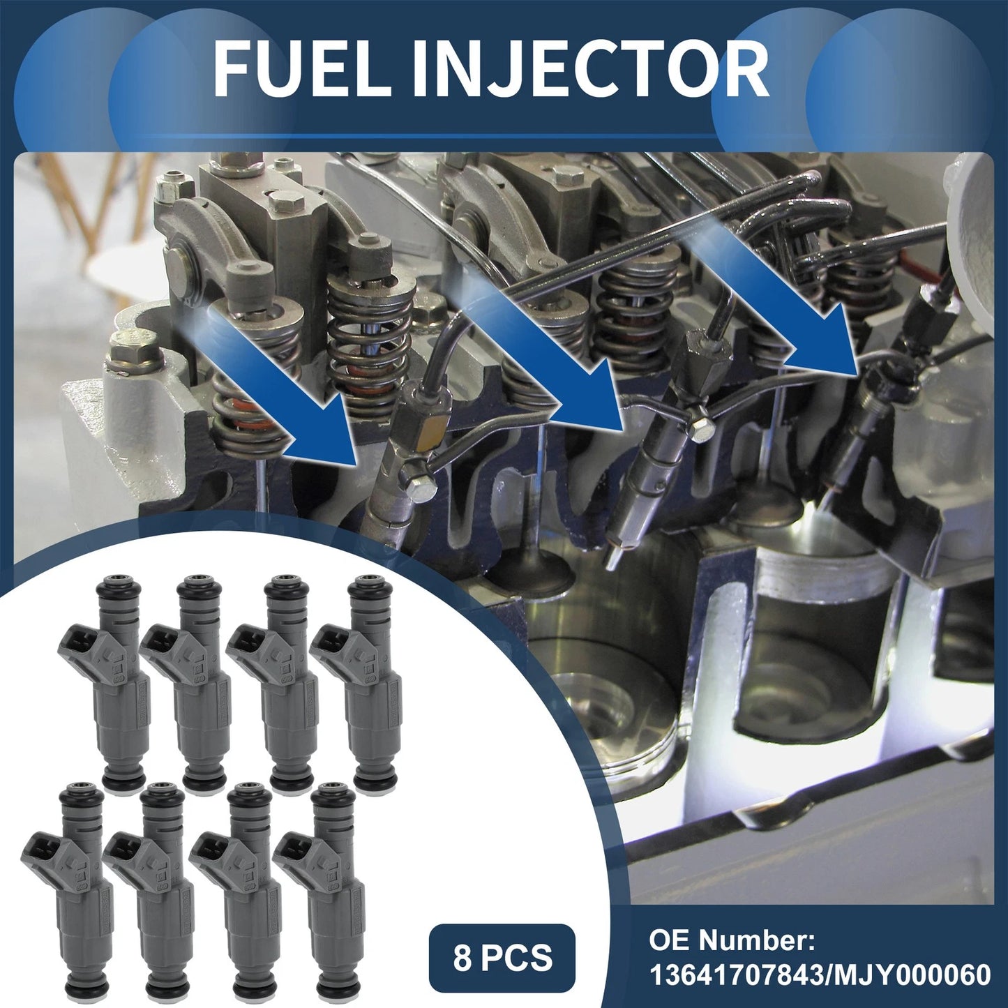 Set of 8 Fuel Injectors for BMW 540i (1999–2003) No.13641707843 Gray