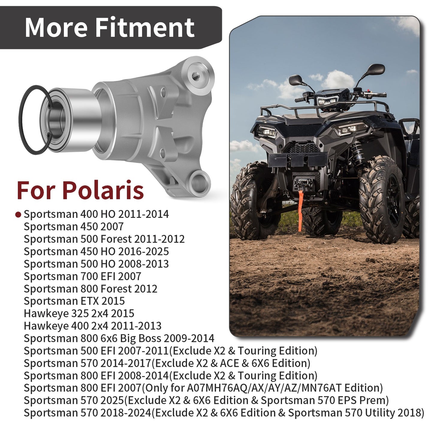 2X Rear Wheel Bearing Carrier for Polaris Sportsman 500 HO (2008–2013)