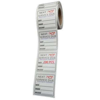 Set of 200 Oil Change Reminder Stickers for Car/Boat