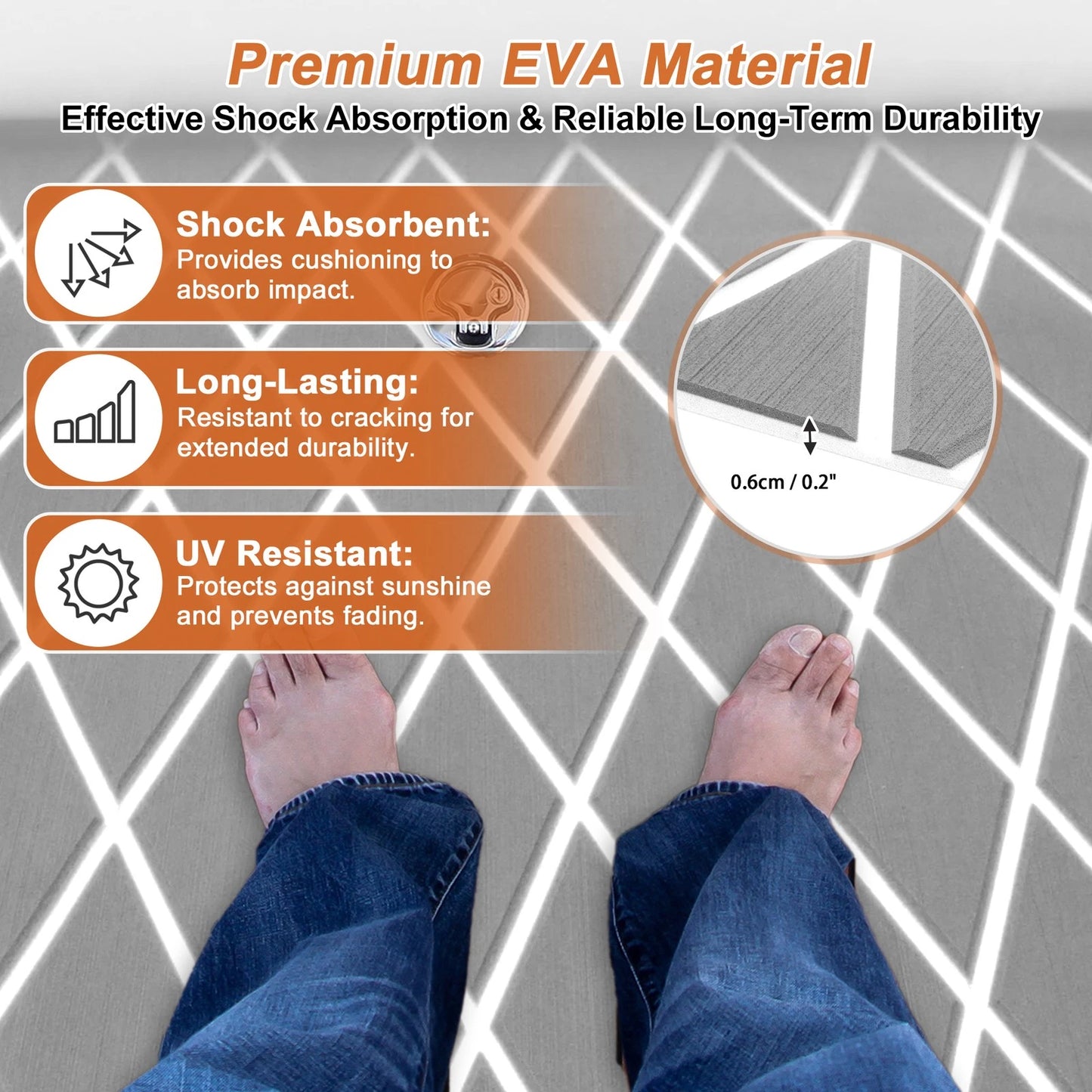 Self-Adhesive Boat Flooring Strip 96"L x 24"W Light Gray with White Line
