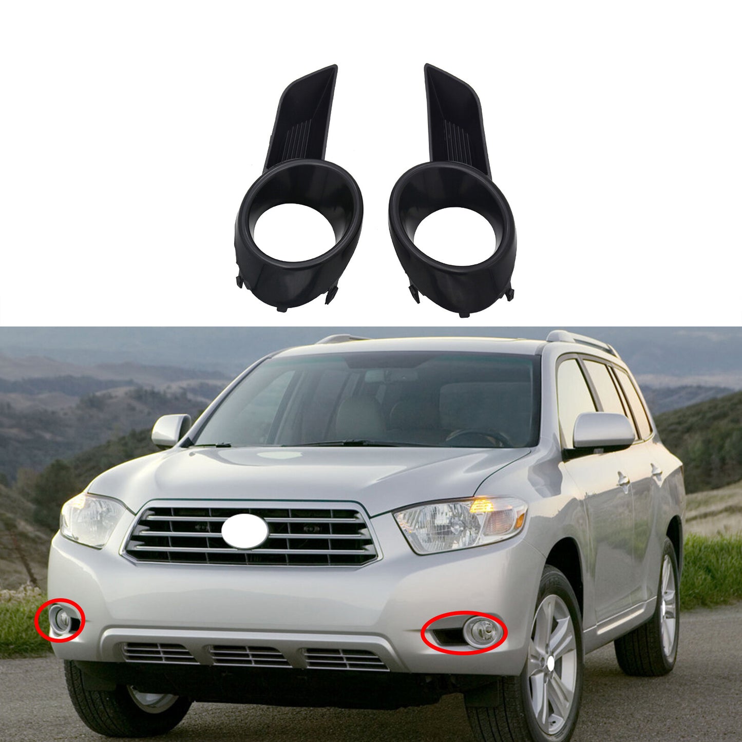 Pair Front Fog Light Covers for Toyota Highlander (2008–2010)