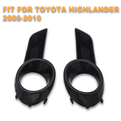 2 x Pair Front Fog Lights Covers Bezels Black for Toyota Highlander (2008–2010)