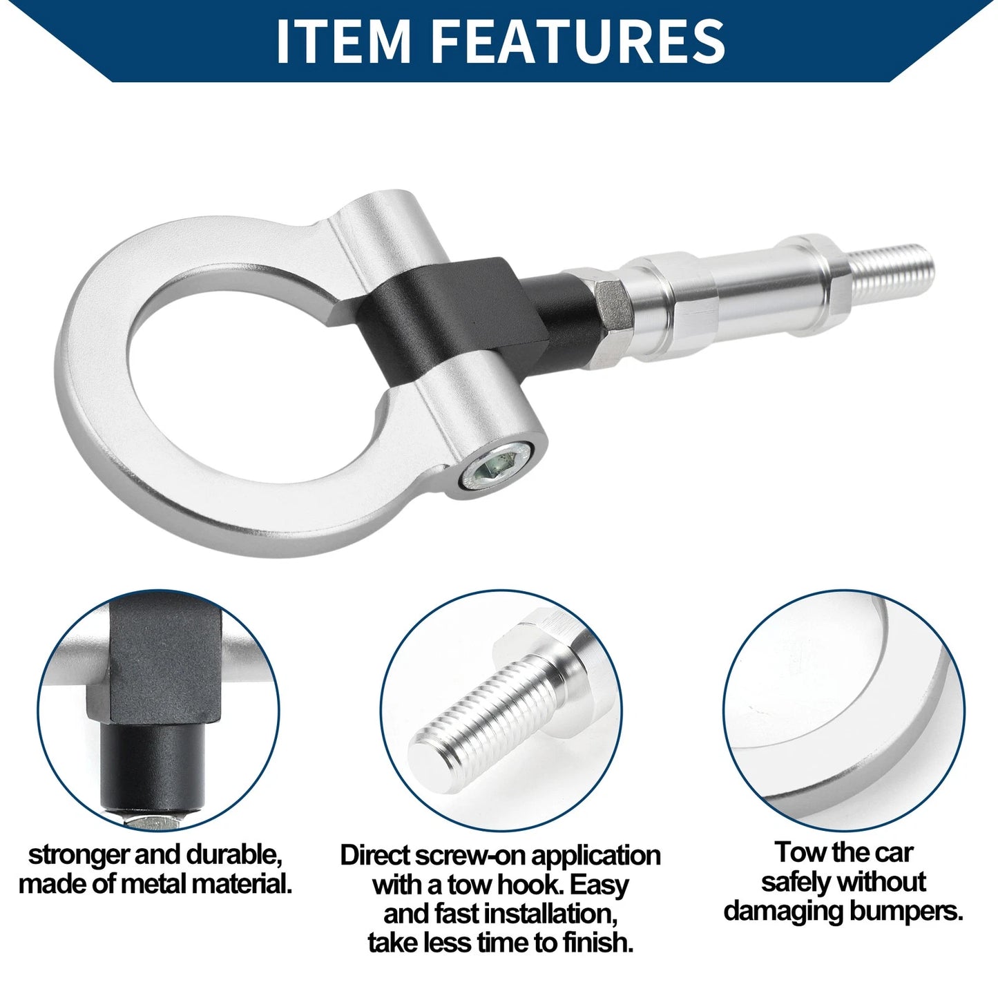 Tow Hook for Honda S2000 (2000–2009) - Metal Ring, Silver
