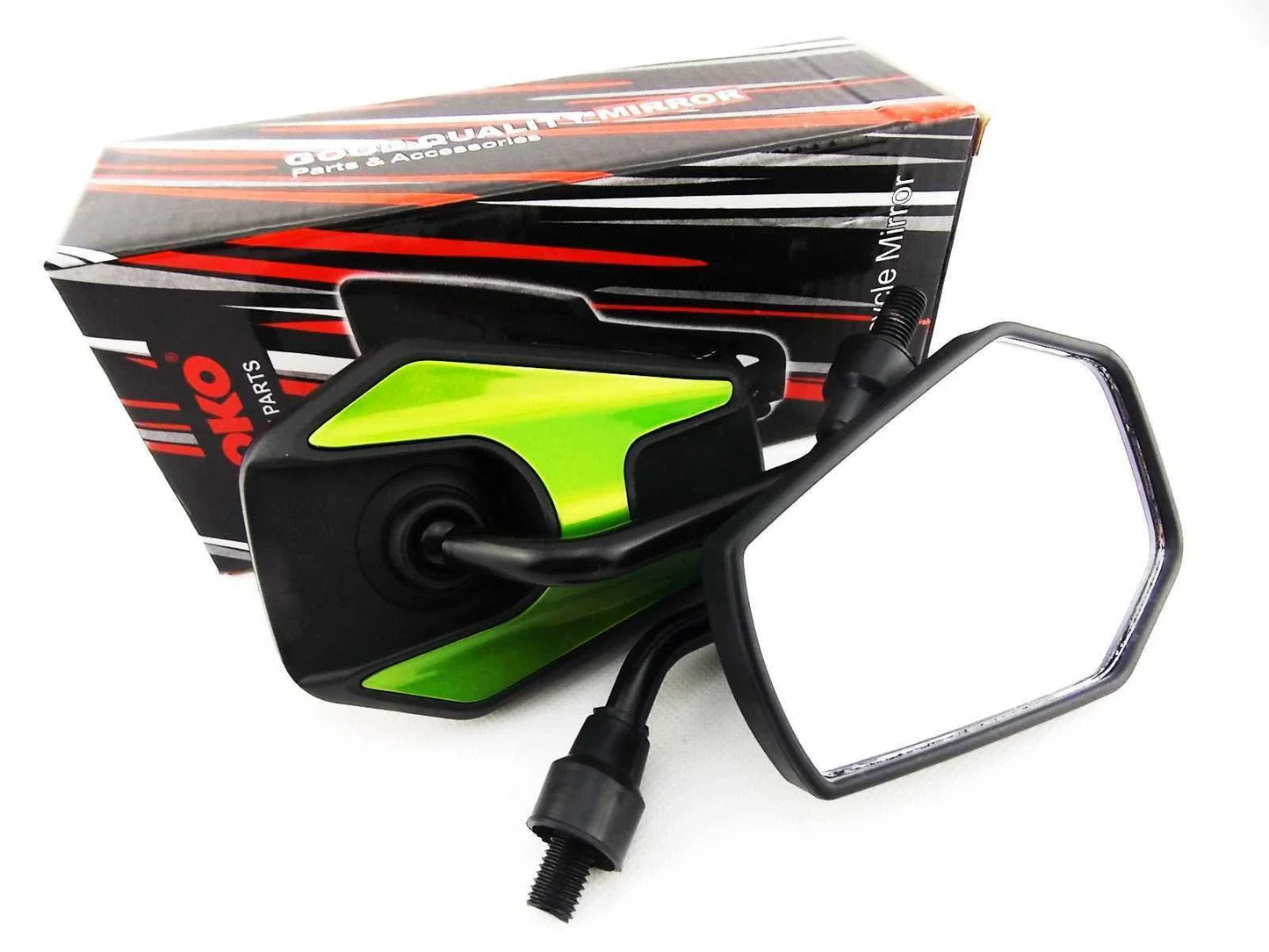 Black Green Hex Soko Mirrors for Yamaha YBR250 (2007-2009)