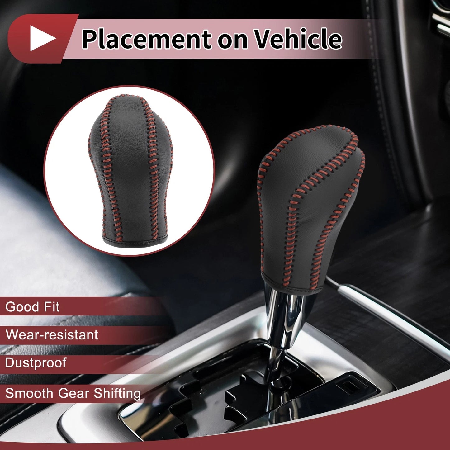 1 Pc Gear Shift Knob Cover for Nissan Maxima (2016–2023) Black Brown Faux Leather