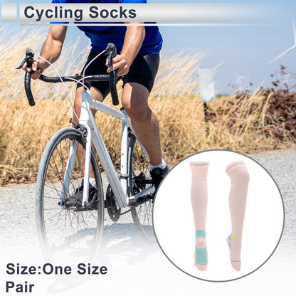 Cycling Socks Quick Drying High-Cut Light Blue Pink (One Size)